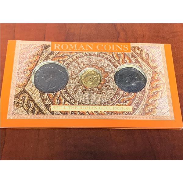 Roman Coins of the roman Occupation - Lot of 3 includes: Dupondium of Hanrian 117-138AD, Aureus of C