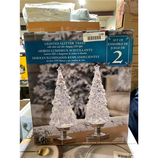Lighted Glitter Trees with White & Color Changing LED Lights 2pc