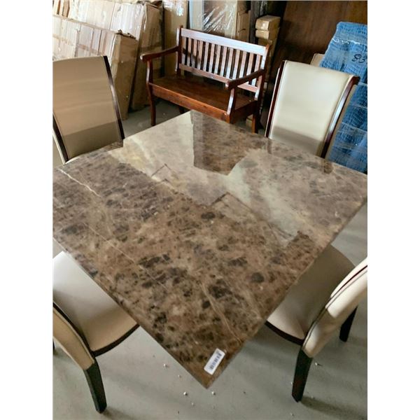5 Piece dinning Room suite includes rectagular Faux Marble Table with 4 Cream Leather chairs