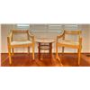 Image 1 : Set Of Two Vintage Wooden Chairs 22W x 30T And Side Table 22W x 19T With Decorative Pillows