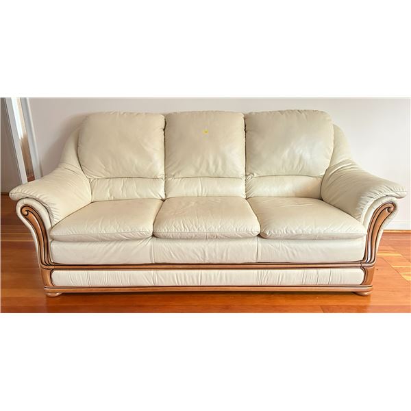 Vintage White Couch With Wooden Accents Like New 82L x 36D x 37T