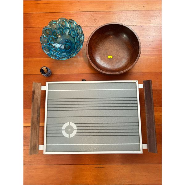 Hot Plate With Glass And Wooden Candy Bowls
