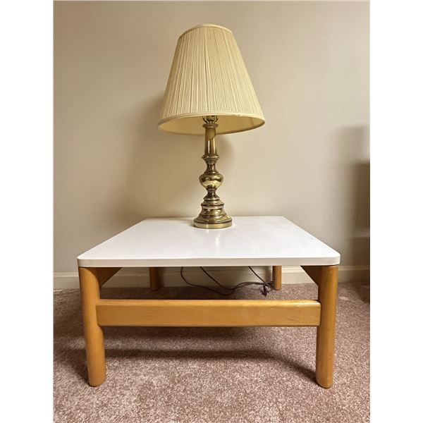 Vintage Brass Lamp (Tested And Works) And Minimalist Table 23L x 20W x 14T