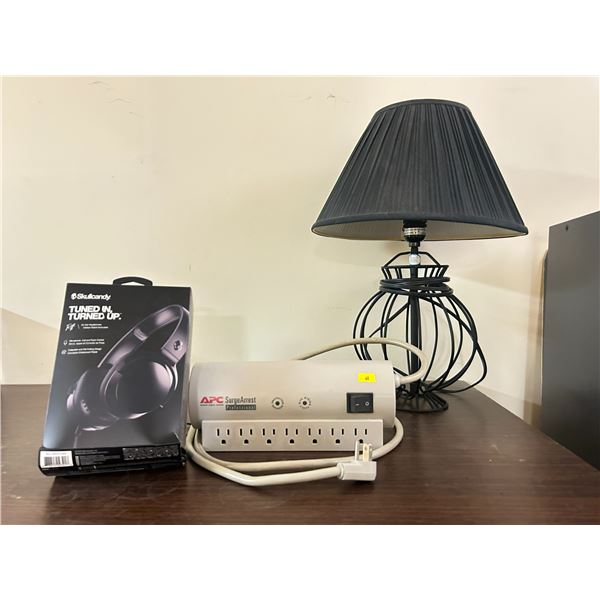 Unique Cage Design Lamp (Tested And Works) With ACP Power Bar And Skull Candy Headphones