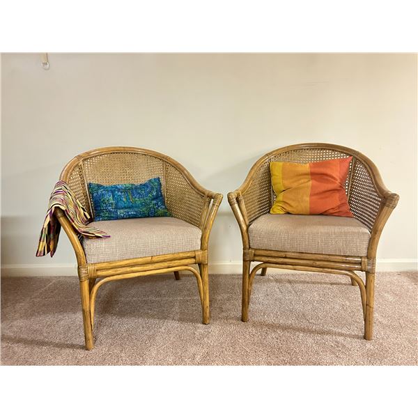 Two Vintage Wooden Woven Chairs