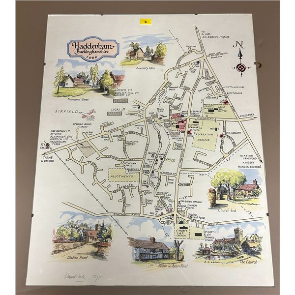 Haddenham Buckinghamshire 1986 Drawn Map Print 55/75 By Denmic Lack