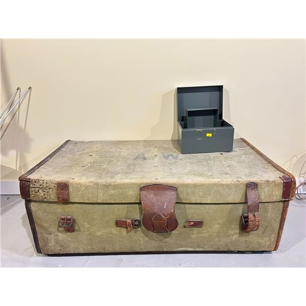 Antique Travellers Chest With Metal Storage Boxes