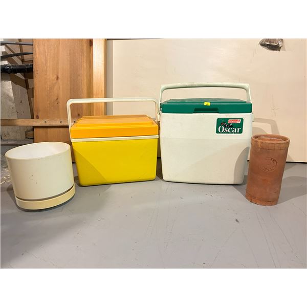 Two Coolers And Plant Pots