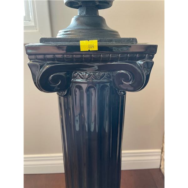Vintage Porcelain  Black Column With Metal Top Planter Holder - Comes With Ceramic Black Pot 28H