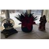 Image 1 : Vintage Glass Santa Snow Globe, With Santa Ceramic Figurine & Artificial Christmas Plant