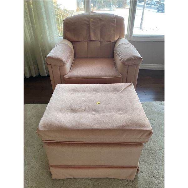 Vintage Dusty Rose Chair & Ottoman 22Lx17H  With Hardwood Frame 34Lx36Dx30H