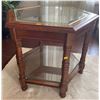 Image 1 : Vintage Hardwood Two Tiered Side Table - Hexagon Shape 24Lx24Wx21H