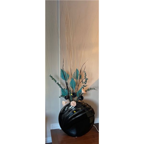 Large Black Ceramic Vase With Floral Wooden Decor 79Hx23W