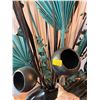 Image 3 : Large Black Ceramic Vase With Floral Wooden Decor 79Hx23W