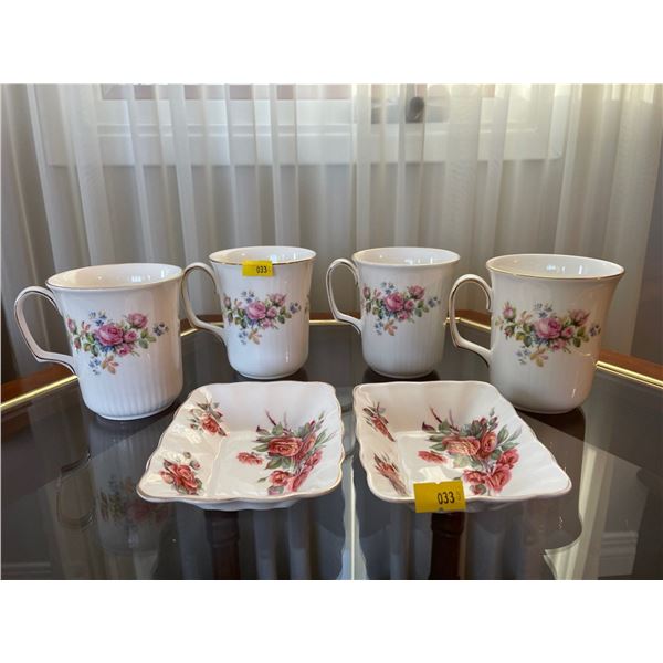 Royal Albert Moss Rose Coffee Mugs & Centennial Rose Candy Dishes
