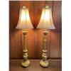 Image 1 : Vintage Brass Candle Stick Lamps - Gold With Material Shade 32Hx9W