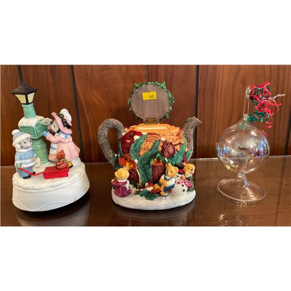 Assorted Christmas Decor - Ceramic Statue, Ornament, Piggy Bank & More