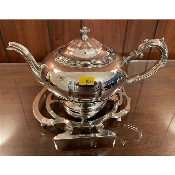 Prim Rose Silver Plated Tea Pot With Prim Rose Trivet 5Hx9W