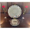 Image 1 : Assorted Collection Of Silver Plated Serving Tray, Flower Holder, & Serving Dish