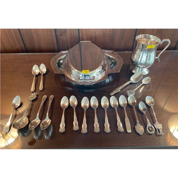 Assorted Collection Of Silver Plate Kitchenware - Includes Serving Tray With Lid, Goblets & Spoons