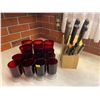 Image 1 : Assorted Collection Of Red Glassware & Knife Block With Knives