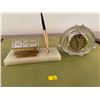 Image 2 : Set Of Vintage Desk Accessories - Includes Desk Mat, Clock, & Date Statue With Pen