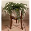 Image 1 : Artificial Fern In Container On Three Legged Wooden Art Deco Plant Stand