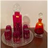 Image 1 : Assorted Collection Of Red Crystal/Glass Decanters, Glasses, & Serving Tray