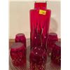 Image 2 : Assorted Collection Of Red Crystal/Glass Decanters, Glasses, & Serving Tray