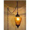 Image 1 : Vintage Swag Lamp Amber Glass Large Hanging Light