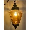 Image 2 : Vintage Swag Lamp Amber Glass Large Hanging Light