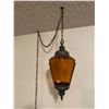 Image 3 : Vintage Swag Lamp Amber Glass Large Hanging Light