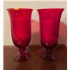 Image 1 : Matching Set of Vintage Retro Red Glass Urns, Comes with White Candles & Decor Rocks 7.5L x 14H