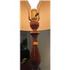 Image 3 : Vintage Mid-Century Teak Brown Lamp w/Fabric Shade 15L x 70H Has 3 Light Settings