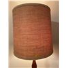 Image 4 : Vintage Mid-Century Teak Brown Lamp w/Fabric Shade 15L x 70H Has 3 Light Settings
