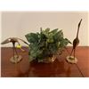 Image 1 : Brass Collection of Inside Home Decor, Heron Statues x 2 & Artificial Prayer Plant in Gold Container