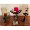 Image 1 : Assorted Collection of Black Metal Candle Holders, One w/Glass Shade comes w/Candles