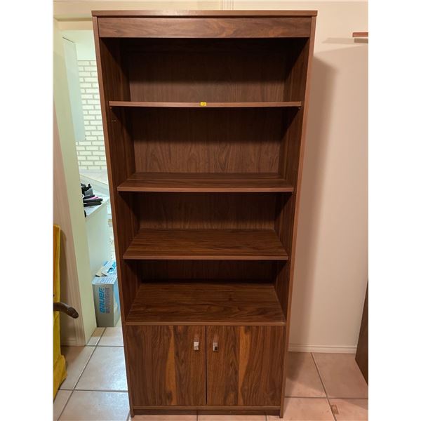 Brown Hardwood Shelf/Bookcase with 2 Cabinet Doors at the Bottom 30.5L x 15.5D x 72H