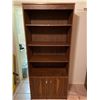 Image 1 : Brown Hardwood Shelf/Bookcase with 2 Cabinet Doors at the Bottom 30.5L x 15.5D x 72H