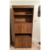 Image 1 : Brown Hardwood Shelf/Bookcase with 3 Cabinet doors  30.5L x 15.5D x 72H