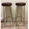 Image 1 : Brown Leather Vintage Retro Bar Stools x 2 - In Great Shape 32.5Hx14.5W