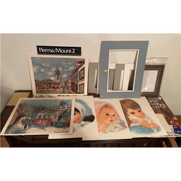 Assorted Lot Of Misc Prints, &  Matting Background For Inside Of Frames - Assorted Sizes