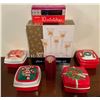 Image 1 : Assorted Christmas Decor - Stem Glass Candle Holder, Mini Lights, Decorative Tins & More