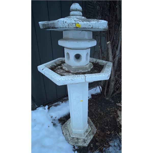 Decorative Asian Themed Cement Bird Bath With Decorative Hut 21Lx21Dx48H - Bricks Excluded