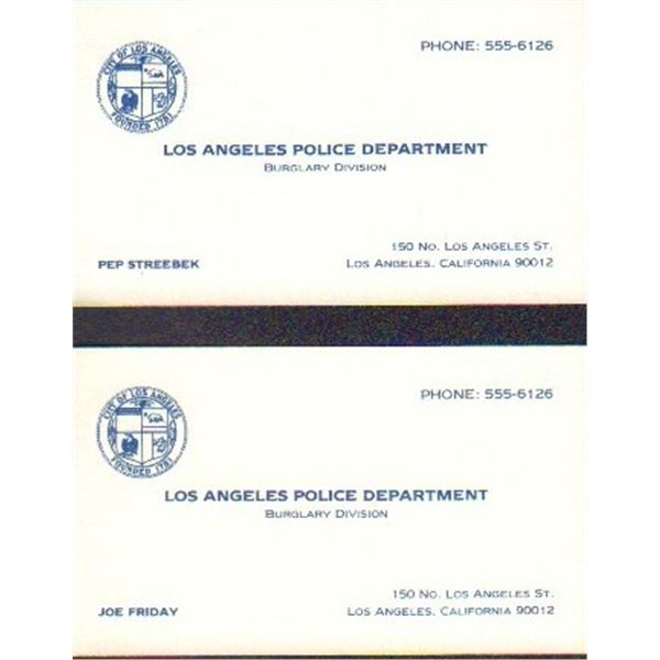 Dragnet prop business cards