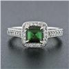 Image 2 : Platinum 1.51 ctw Square Step Cut Green Tourmaline Solitaire Ring w/ Diamond Hal