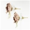 Image 3 : Retro Vintage 14k Rose & Green Gold Rose Flower w/ Textured Leaves Stud Earrings