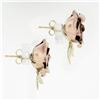 Image 4 : Retro Vintage 14k Rose & Green Gold Rose Flower w/ Textured Leaves Stud Earrings