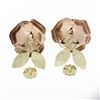 Image 5 : Retro Vintage 14k Rose & Green Gold Rose Flower w/ Textured Leaves Stud Earrings