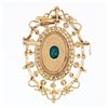 Image 4 : Vintage 18k Gold Oval Turquoise & Round Pearl Open Work Brooch Pin or Pendant